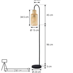 Lámpara de pie Lindby Venora, 145 cm de altura, bambú, E27
