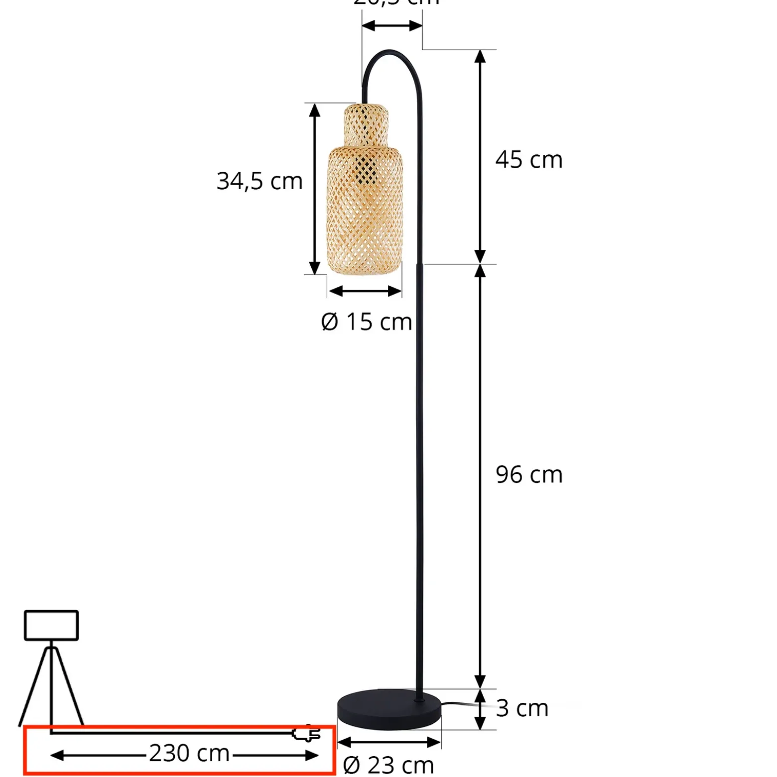 Lámpara de pie Lindby Venora, 145 cm de altura, bambú, E27