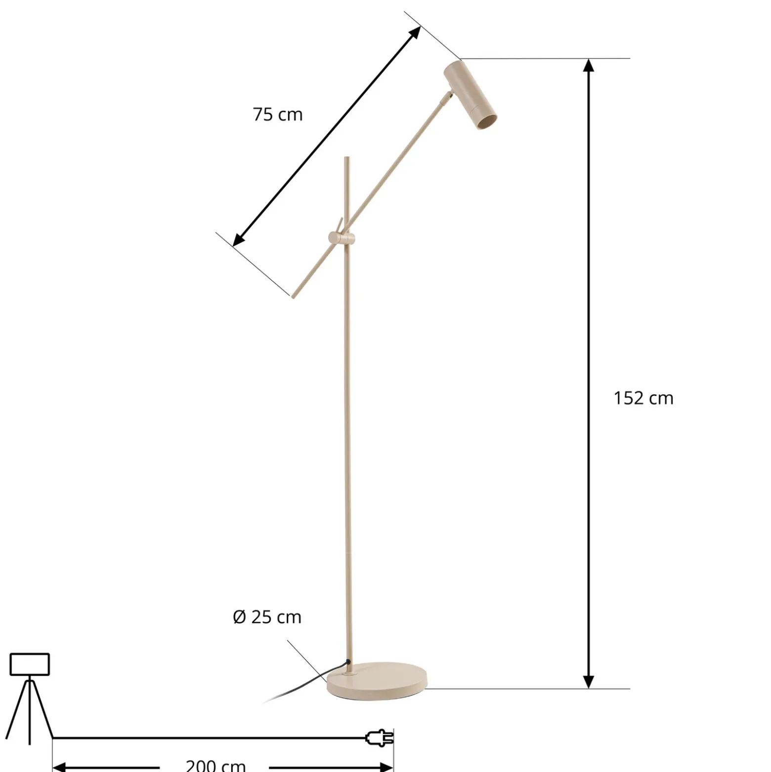 Lámpara de pie Lindby Vilo, beige, 153 cm, GU10, orientable