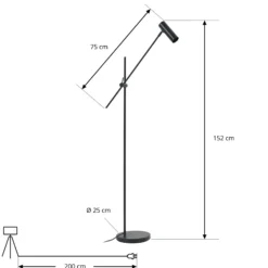 Lámpara de pie Lindby Vilo, negra, 153 cm, GU10, orientable