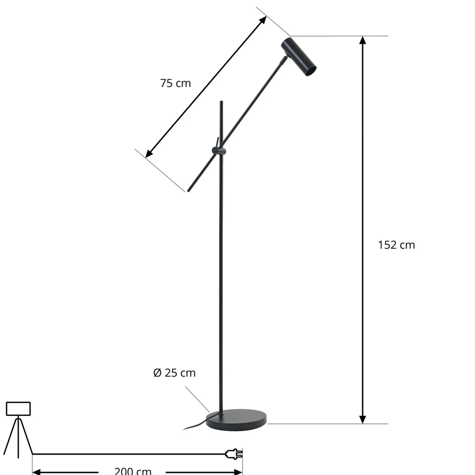 Lámpara de pie Lindby Vilo, negra, 153 cm, GU10, orientable