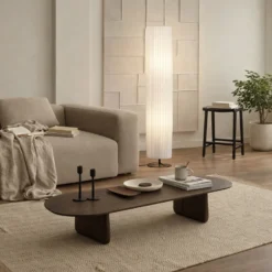 Lámpara de pie Lindby Virelle, blanca, textil, altura 117 cm, E27