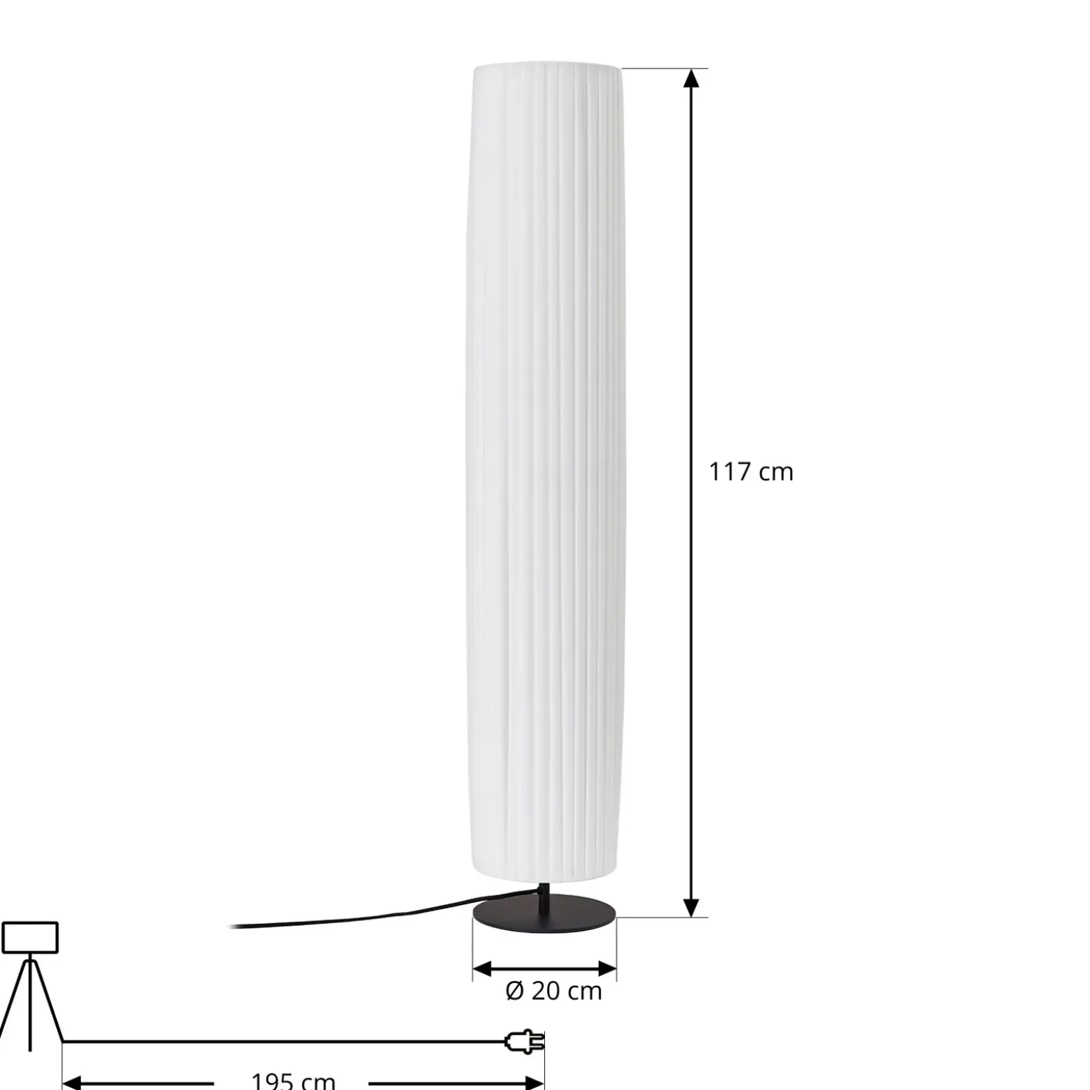 Lámpara de pie Lindby Virelle, blanca, textil, altura 117 cm, E27