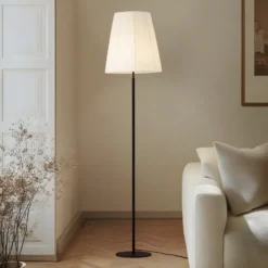 Lámpara de pie Lindby Virelle, negro/blanco, textil, altura 170 cm