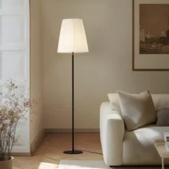 Lámpara de pie Lindby Virelle, negro/blanco, textil, altura 170 cm