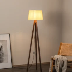 Lámpara de pie LM-65214-1E con trípode de madera