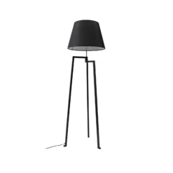 Lámpara de pie Lucande Amona, negra, textil, 150 cm, trípode