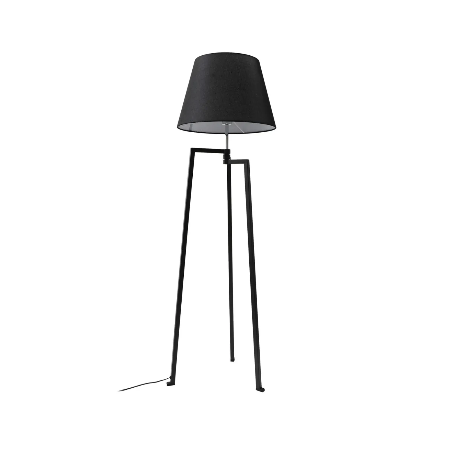 Lámpara de pie Lucande Amona, negra, textil, 150 cm, trípode