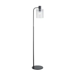Lámpara de pie Lucande Eirian, negra, cristal, 150 cm de altura, E27