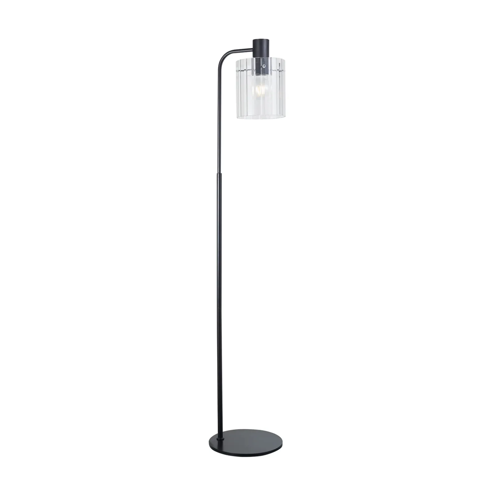 Lámpara de pie Lucande Eirian, negra, cristal, 150 cm de altura, E27