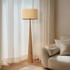 Lámpara de pie Lucande Fabrena, color natural, bambú, altura 138 cm