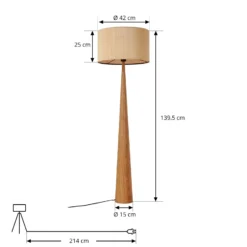 Lámpara de pie Lucande Fabrena, color natural, bambú, altura 138 cm