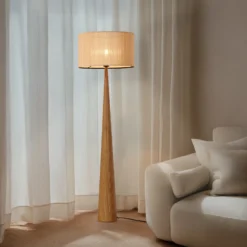 Lámpara de pie Lucande Fabrena, color natural, bambú, altura 138 cm