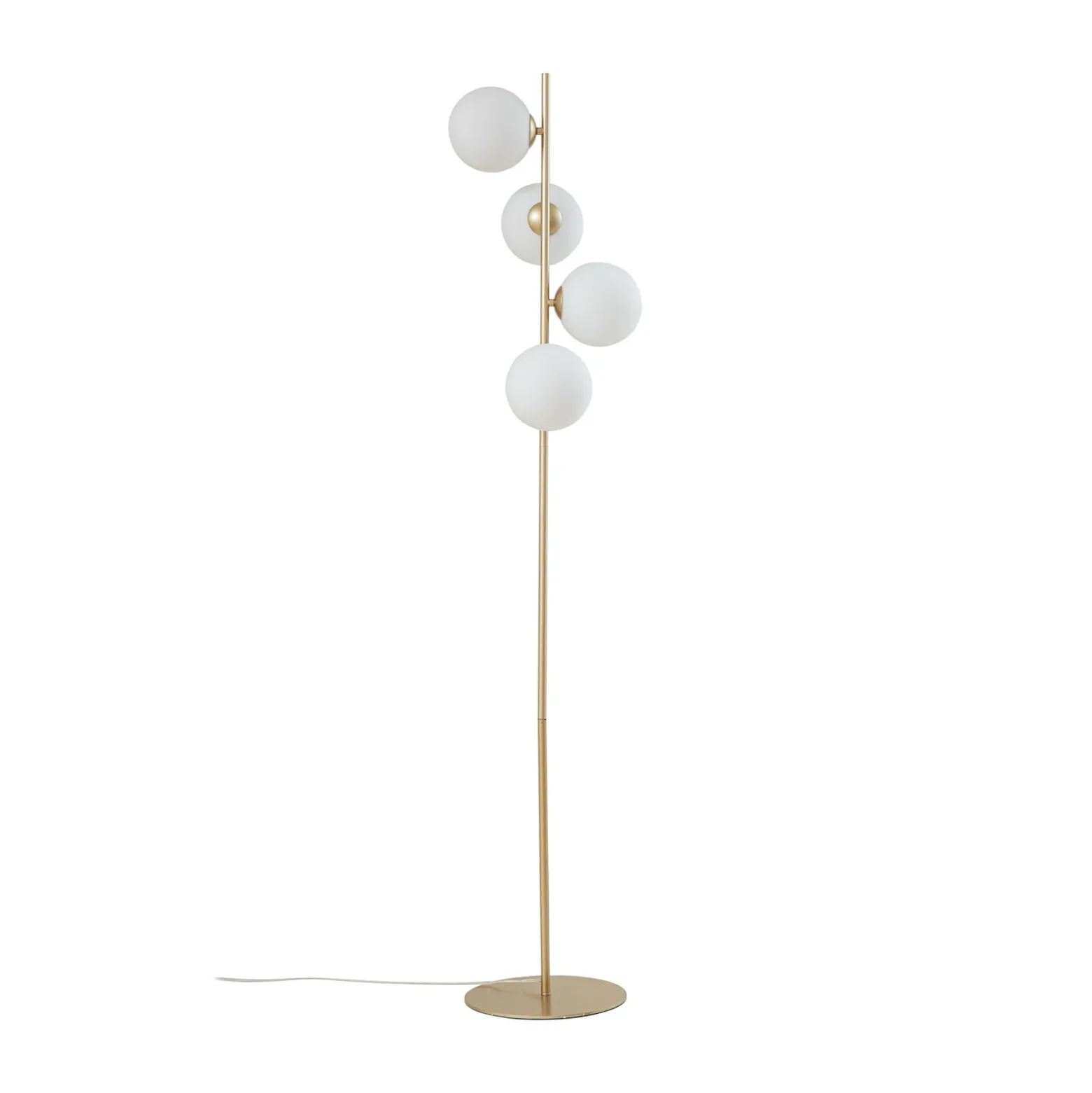 Lámpara de pie Lucande Isandro, ópalo/oro, 4 luces, cristal/metal
