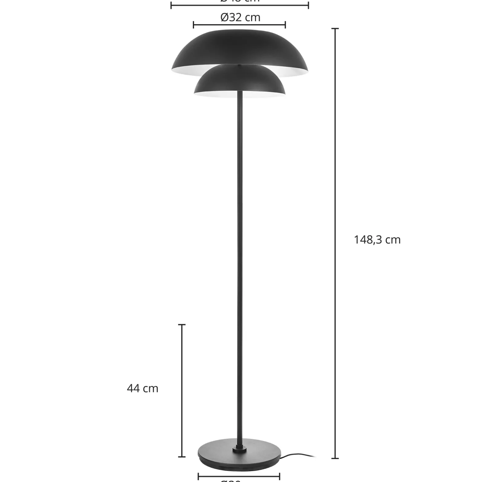 Lámpara de pie Lucande Kellina, 151 cm, negra, metal, E27