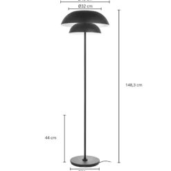 Lámpara de pie Lucande Kellina, 151 cm, negra, metal, E27