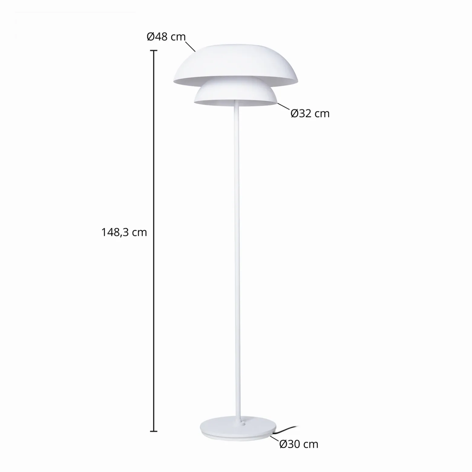 Lámpara de pie Lucande Kellina, 151 cm, blanca, metal, E27
