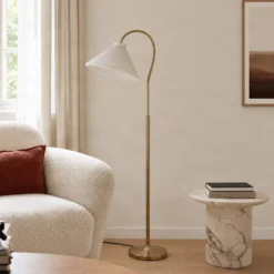 Lámpara de pie Lucande «Lisbeth», altura 162 cm, blanco/latón, E27