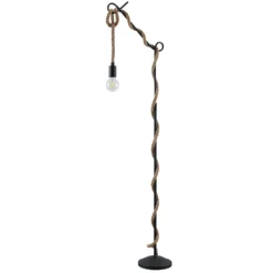Lámpara de pie Lucande Ropina, altura 180 cm, negro, cuerda de cáñamo