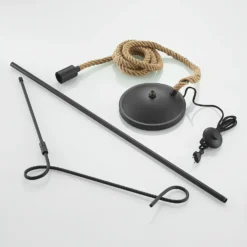Lámpara de pie Lucande Ropina, altura 180 cm, negro, cuerda de cáñamo