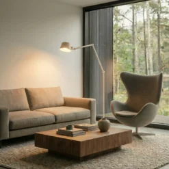 Lámpara de pie Lucande Silka, 216 cm, beige, regulable, E27