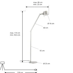 Lámpara de pie Lucande Silka, 173 cm, níquel satinado, regulable