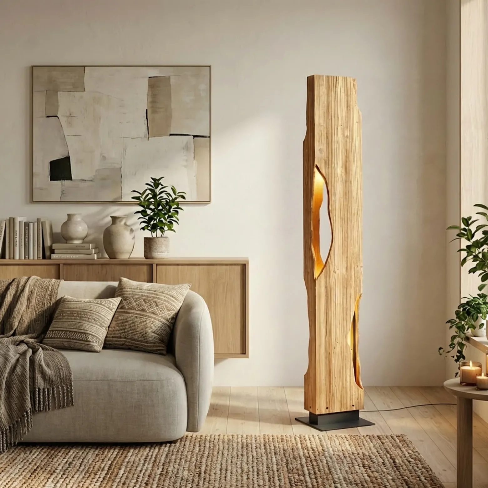 Lámpara de pie Lucande Tarry, madera, altura 137 cm, 4 x E27
