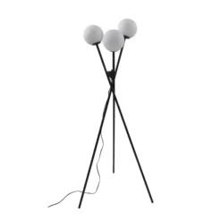 Lámpara de pie Lucande Visata, negra, cristal, 3 luces, trípode