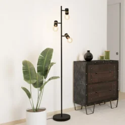 Lámpara de pie Lurone, negra, 3 luces
