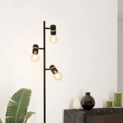 Lámpara de pie Lurone, negra, 3 luces