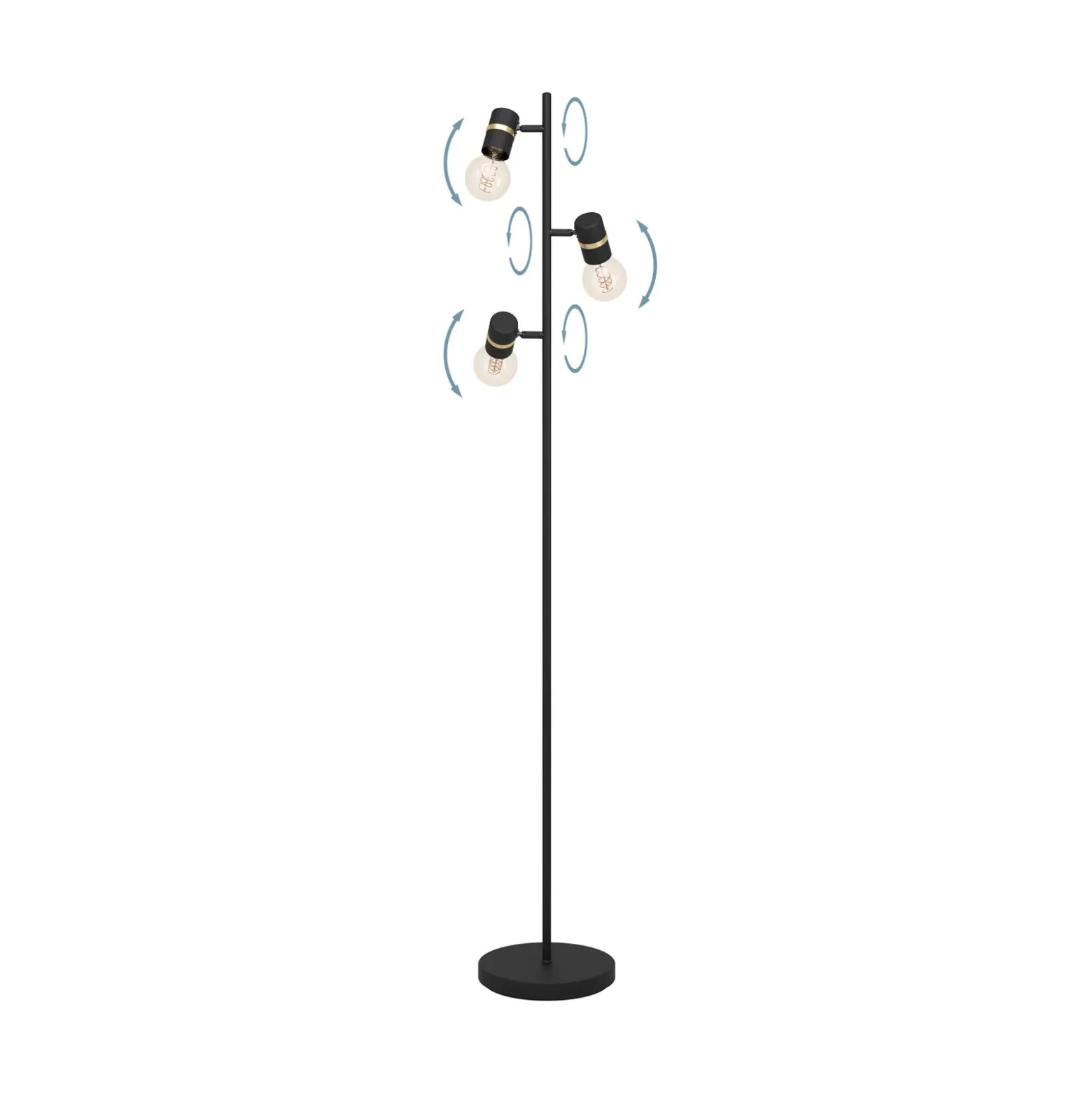 Lámpara de pie Lurone, negra, 3 luces