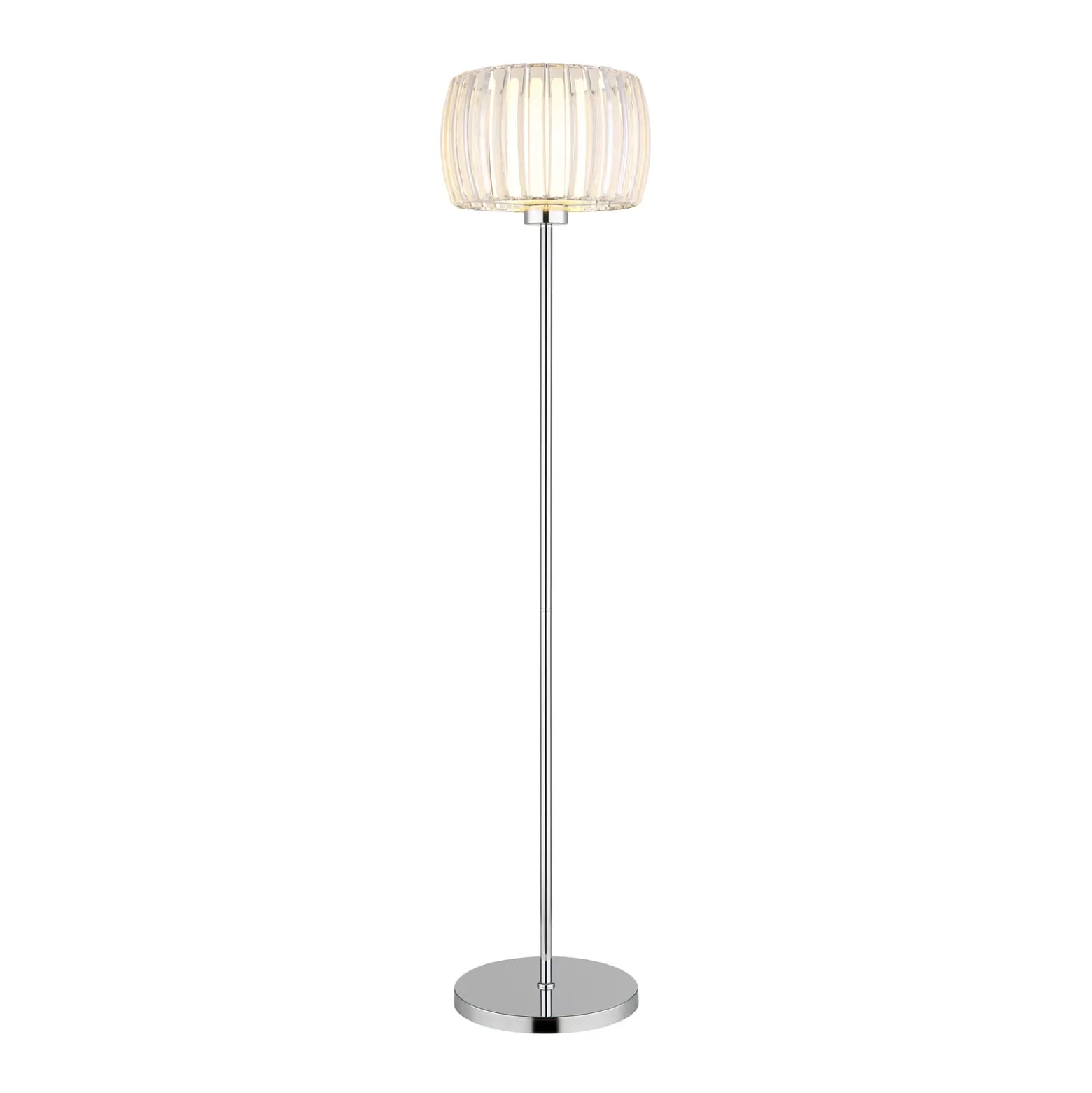 Lámpara de pie Maribel, altura 150 cm, cromada/transparente, plástico