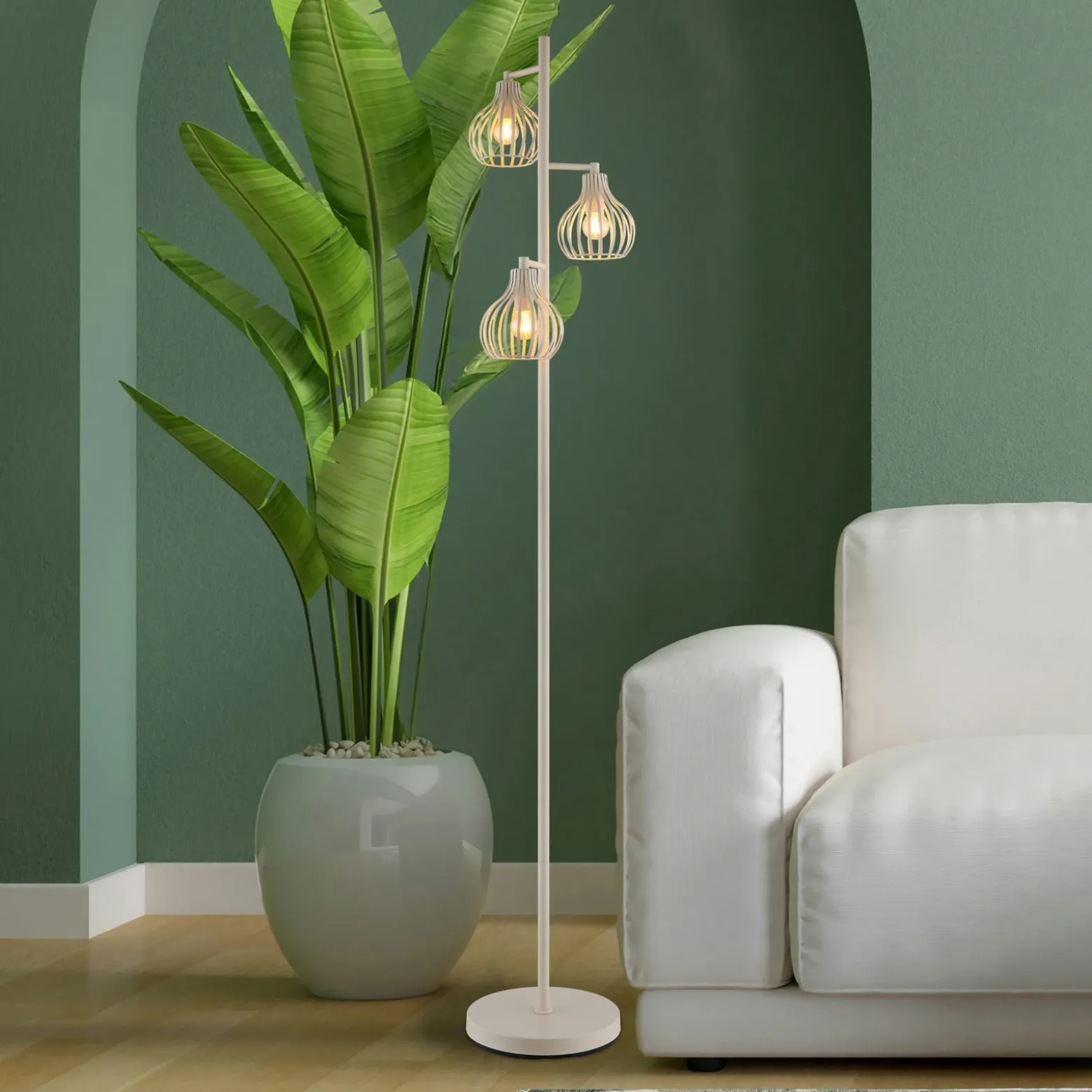 Lámpara de pie Mateo, color crema, metal, 161 cm, 3 focos, E27