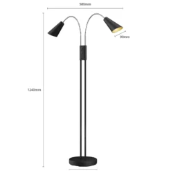 Lámpara de pie Medira de Lucande, negra, 2 luces, ajustable, GU10