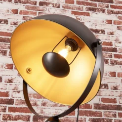 Lámpara de pie Meline de Lindby, negro/dorado, metal, trípode