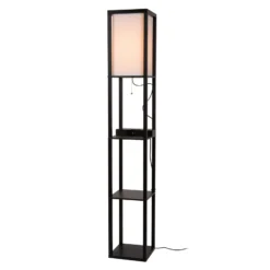 Lámpara de pie Menno, negra, 162,7 cm, cargador inalámbrico