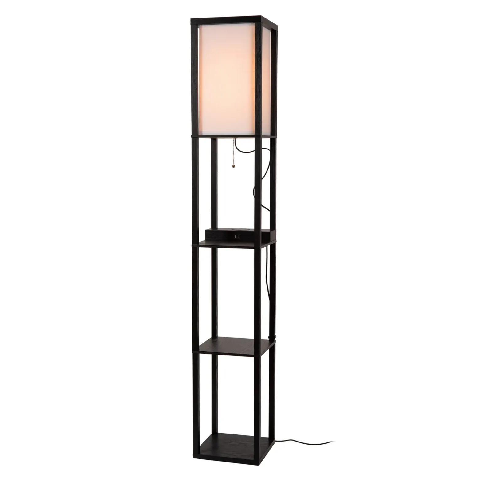 Lámpara de pie Menno, negra, 162,7 cm, cargador inalámbrico