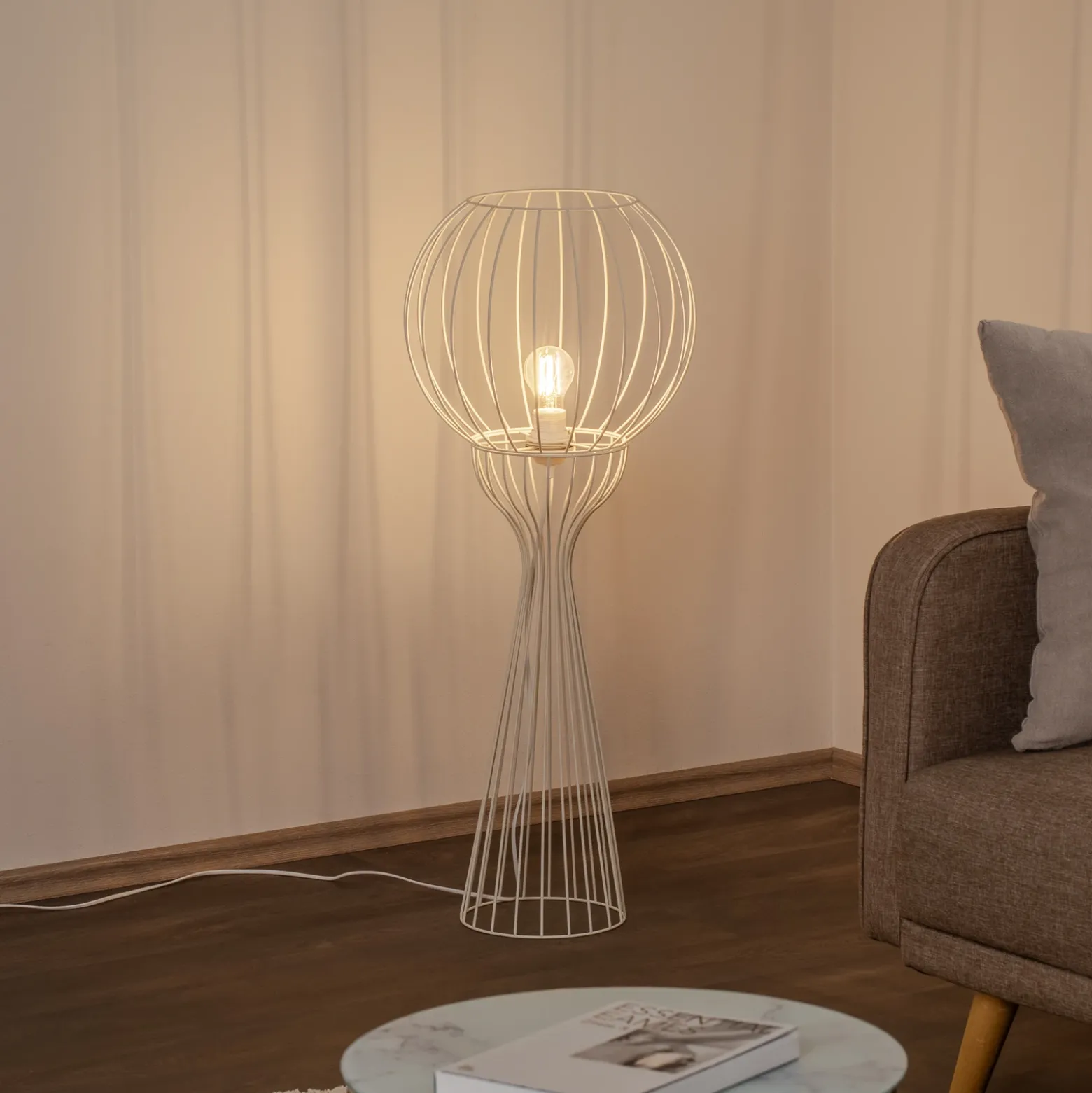 Lámpara de pie Mercure, arena, metal/plástico, altura 93 cm