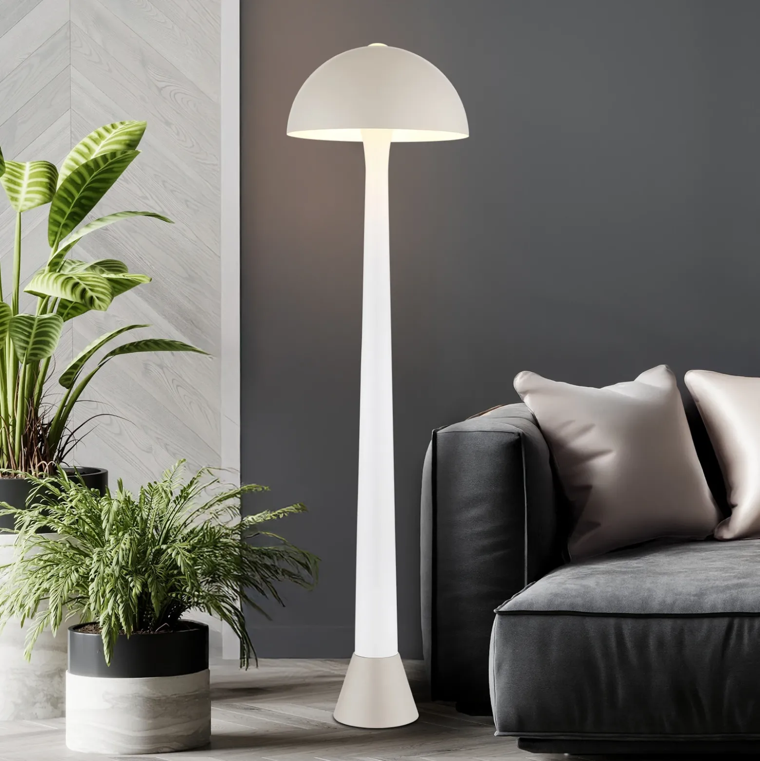 Lámpara de pie Merlin, color arena/blanco, metal, 150 cm de altura, E27