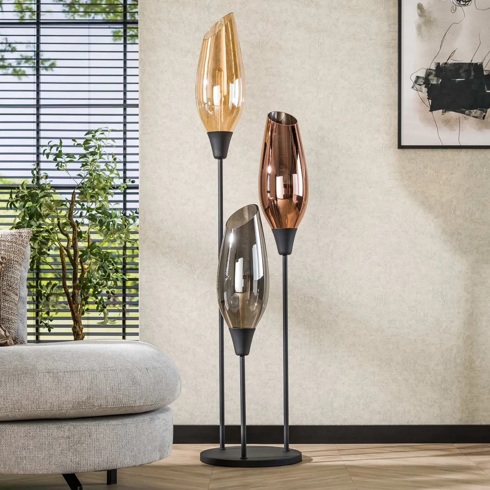Lámpara de pie Mixture, 178 cm, multicolor, 3 luces, vidrio/metal