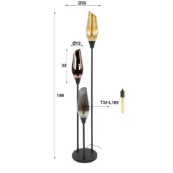 Lámpara de pie Mixture, 168 cm, multicolor, 3 luces, vidrio/metal