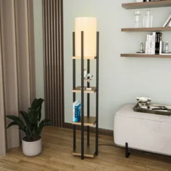 Lámpara de pie 8115, negro/dorado/blanco, metal/lona, altura 130 cm