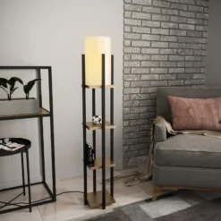 Lámpara de pie 8115, negro/dorado/blanco, metal/lona, altura 130 cm