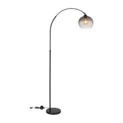 Lámpara de pie Newcastle, altura 196 cm, negro mate/gris humo