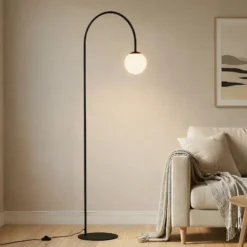 Lámpara de pie Nova, vidrio/metal, negro/blanco, altura 155 cm
