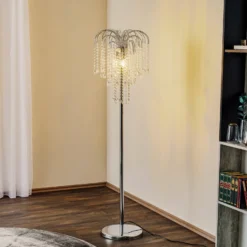 Lámpara de pie Pioggia con lluvia de cristal, cromada