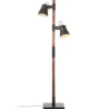 Lámpara de pie Plow, 2 focos, negro/madera oscuro