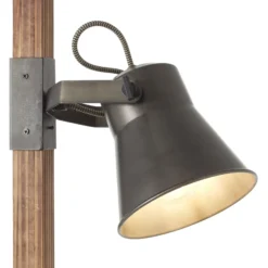 Lámpara de pie Plow, 2 focos, negro/madera oscuro