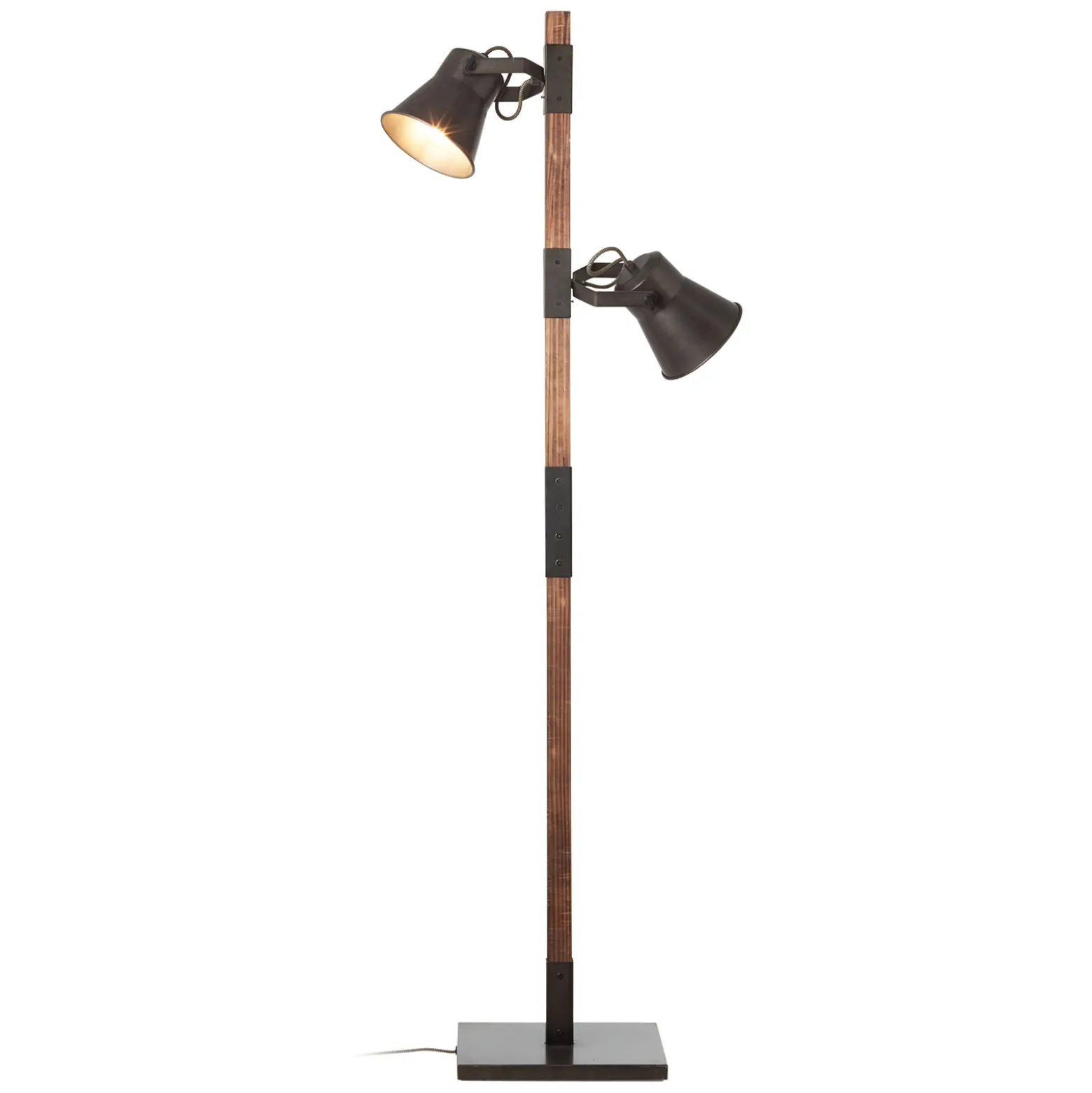 Lámpara de pie Plow, 2 focos, negro/madera oscuro