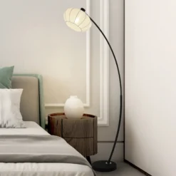 Lámpara de pie Radiant, negro/blanco, altura 156 cm, metal/tela